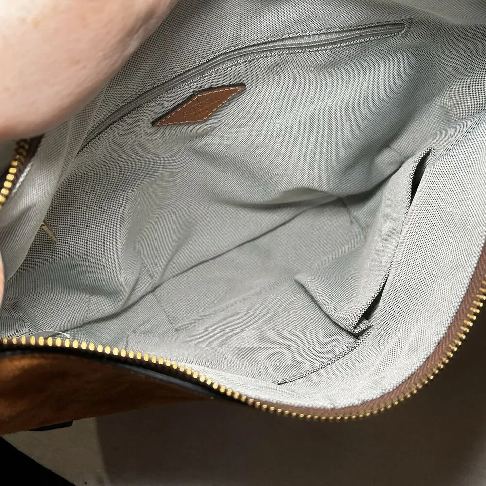 Fossil Harwell hobo bag in brown suede, buckle detail